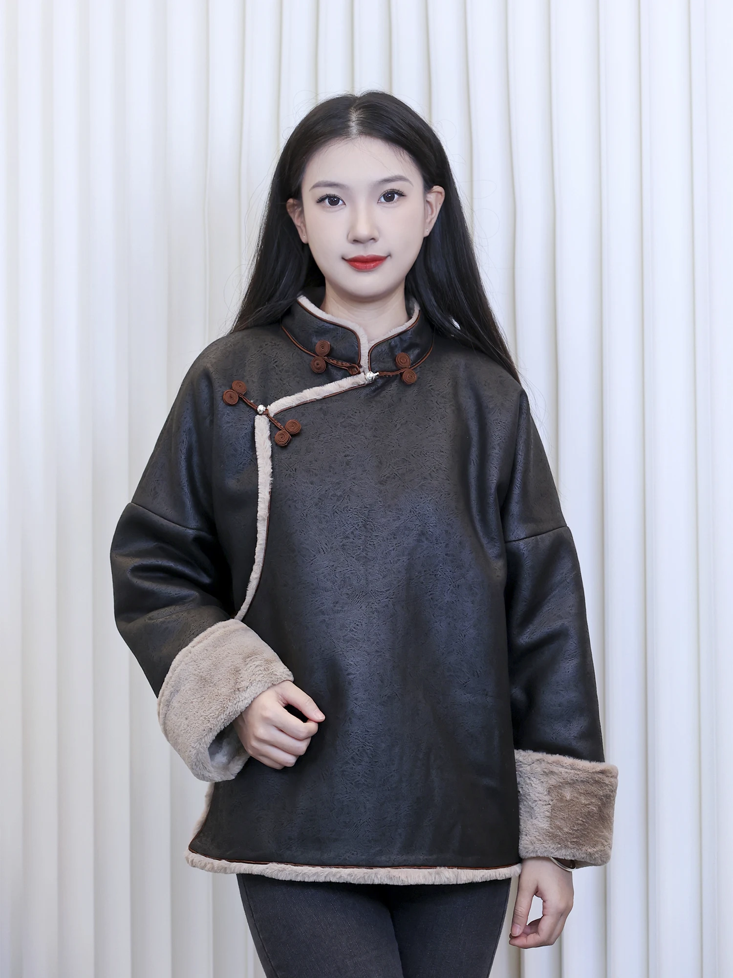 

Tibetan Clothing Women's Autumn and Winter Costumes Casual Clothes Coat Fleece-Lined Thickened Chinese Style Retro