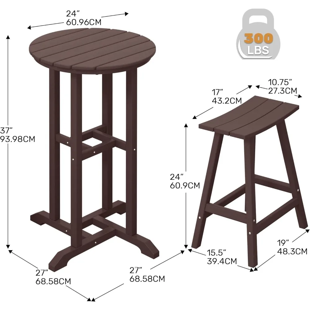 Outdoor Bar Table, 37" Counter Height Round Patio Cocktail Bar Table, Patio Bar Table 3-Pieces Set Bistro Dining Table Pub Table