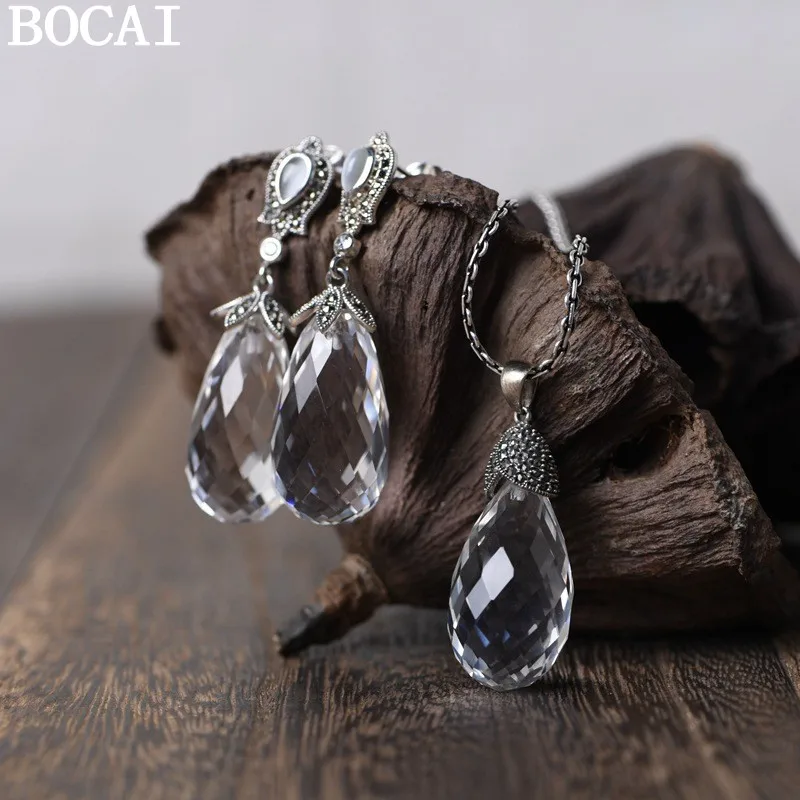 

Новые серьги-подвески BOCAI из стерлингового серебра S925 с ретро-дизайном, граненым краем и камнем Максайстоун, женский стиль