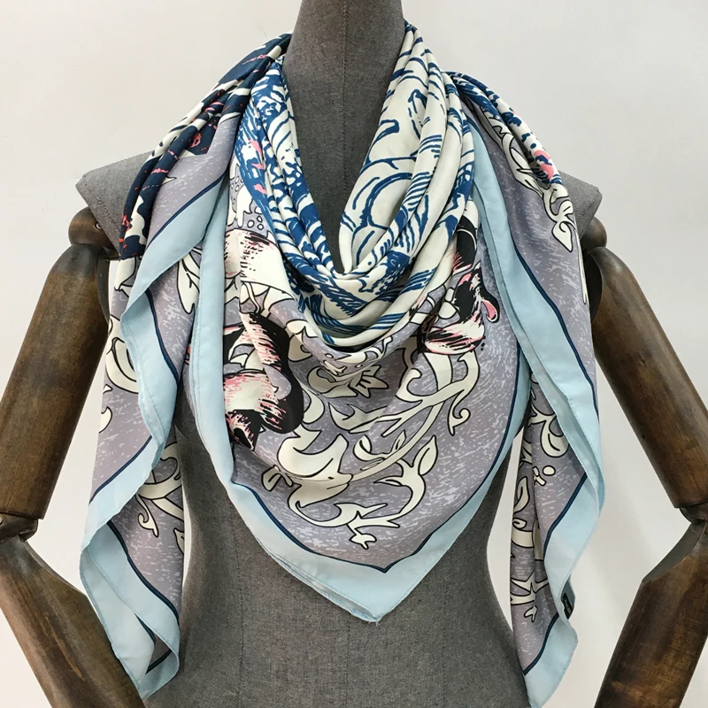 new Luxury Brand Scarf Twill 100% Silk Feels Scarf For Women Fashion  Print Square Scarves Hijab Kerchief For Ladies Shawls