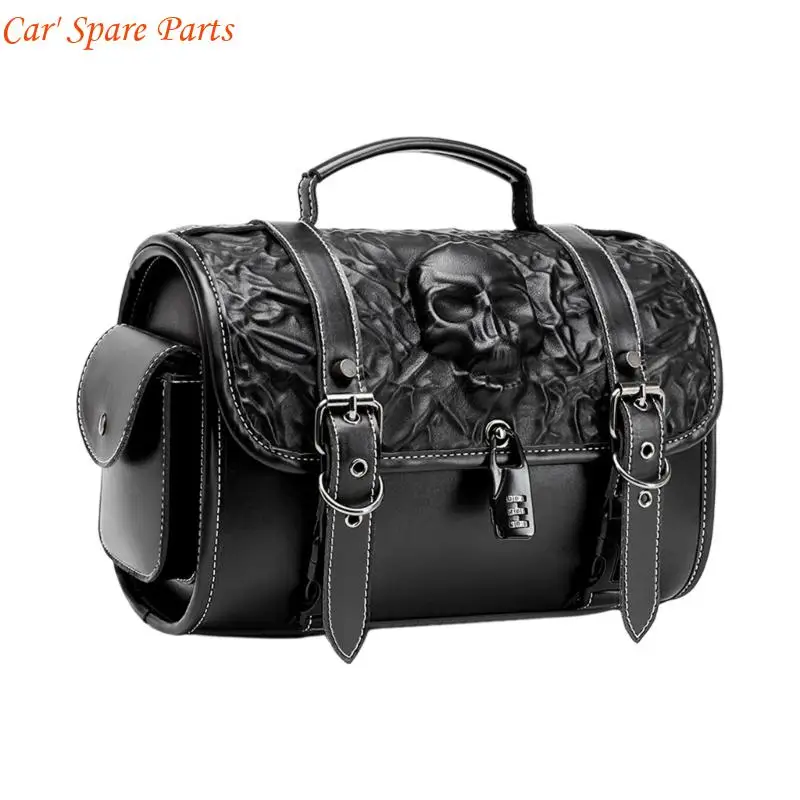 

Y4UA Motorcycle Saddlebag with Skull Detailing Small Size Tool Storage PU Leather Construction for Bikers & Road Trips
