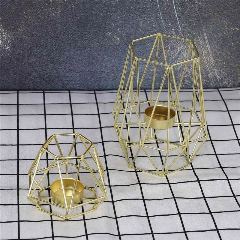 B79B 12 Pcs Gold Geometric Metal Tealight Candle Holders, Modern Centerpiece Decor for Living Room, Bathroom, Wedding, Party