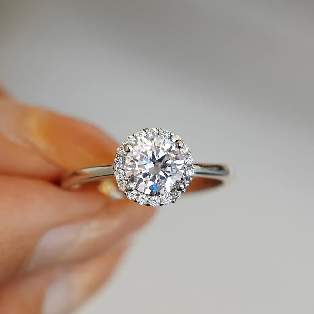 Lumira Four-Prong Round Wrapped Platinum PT950 Women's Ring 1 Carat D Color Luxury Cluster-Set Moissanite Wedding Ring