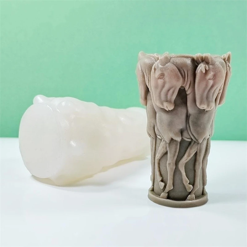 DIY Horse Relief Silicone Candle Mould 3D Animal Statue Soap Resin Plaster Making Set Ice Chocolate Cake Baking Mold Decor Gifts