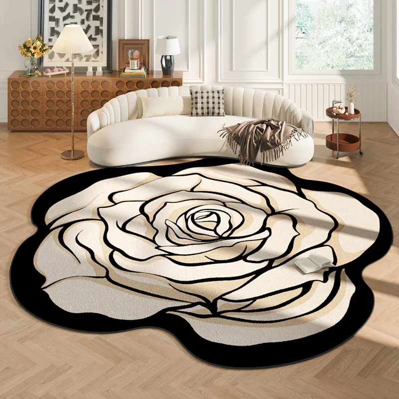 Irregular Bedside Plush Floor Mat French Retro Rugs for Bedroom Large Area Living Room Decoration Carpet Flower Shaped Study Rug