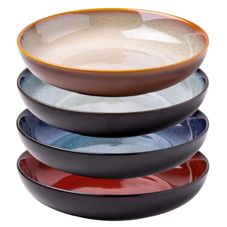 

Pasta Bowls,Ceramic 38oz Pasta Bowls,9.0 Reactive Glaze Pasta Bowl Set of 4,Microwave amp Dishwasher,Oven Safe,Large Wide Servin
