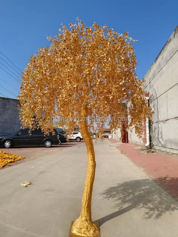 SMOOTH 8ft Tall Indoor Outdoor Wedding Artificial Golden Weeping Willow Tree Golden Wishing Tree Flower Tree for Wedding Events