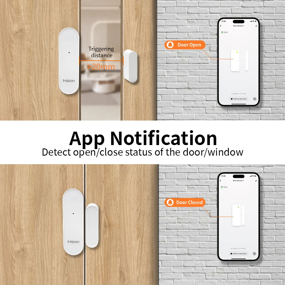 Meian Zigbee Sensor de puerta y ventana, alarma de puerta inalámbrica para casa inteligente Tuya, Sensor de puerta Wifi, Detector abierto y cerrado,