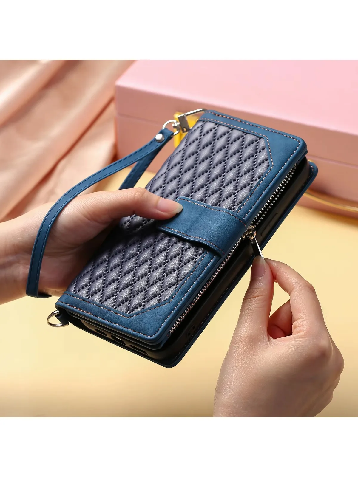 Etui na telefon z długą smyczą i klapką na zamek błyskawiczny do iPhone'a 16 Pro Max 15 14 11 13 12 X XS XR Plus SE 2022 Pokrowiec na kartę — zdjęcie produktu 7
