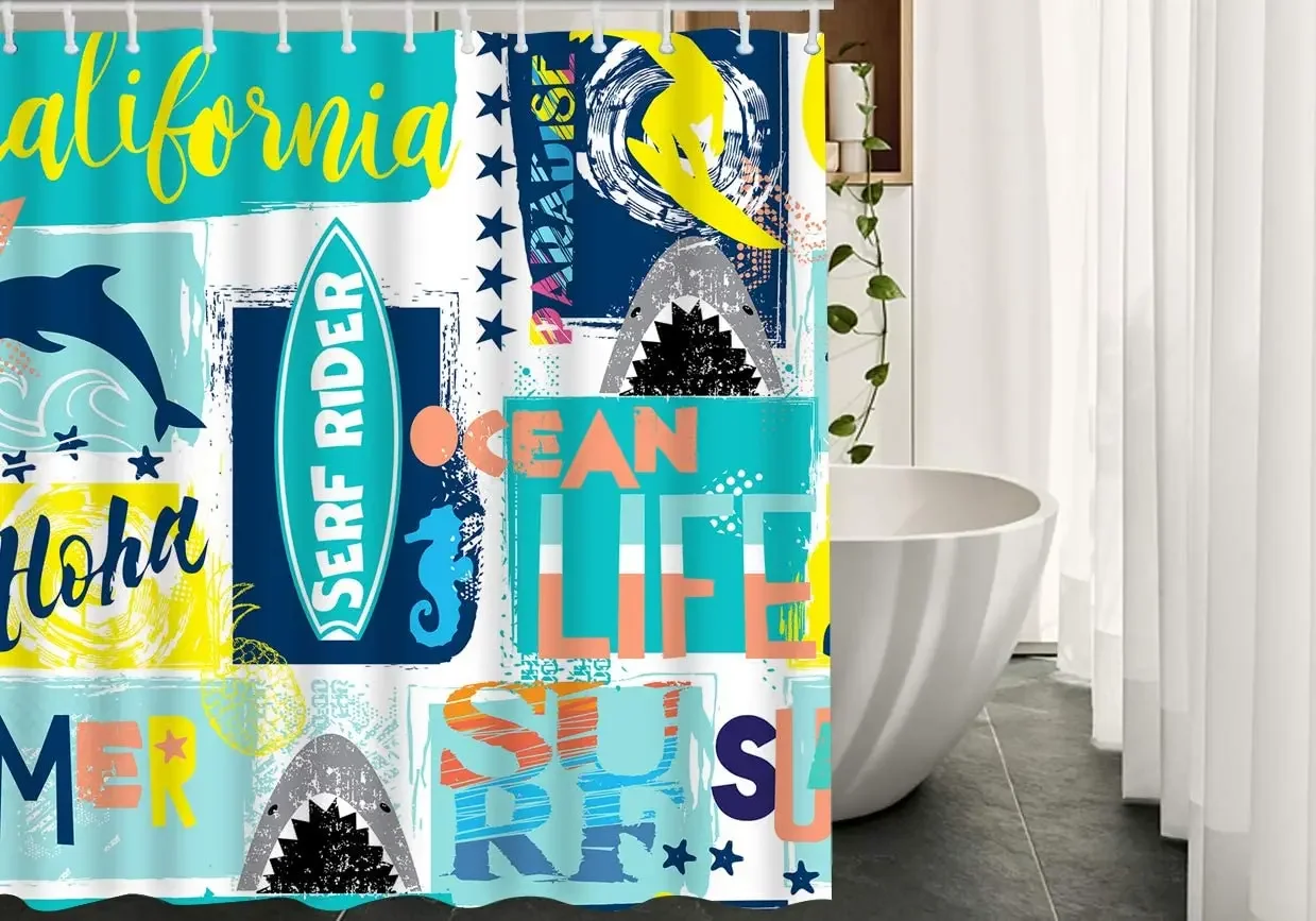 Ocean Shower Curtain By Ho Me Lili California Sea Wave Beach Starfish Surfer Shark Dolphin Seahorse  Home Decorative Waterproof