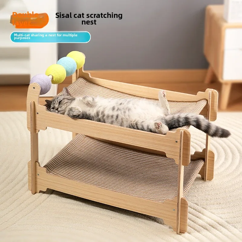 

Cat tower tree Double Layer Cat Bed with Scratching Post Durable Scratch Resistant Cat Furniture All Season Use No Shedding