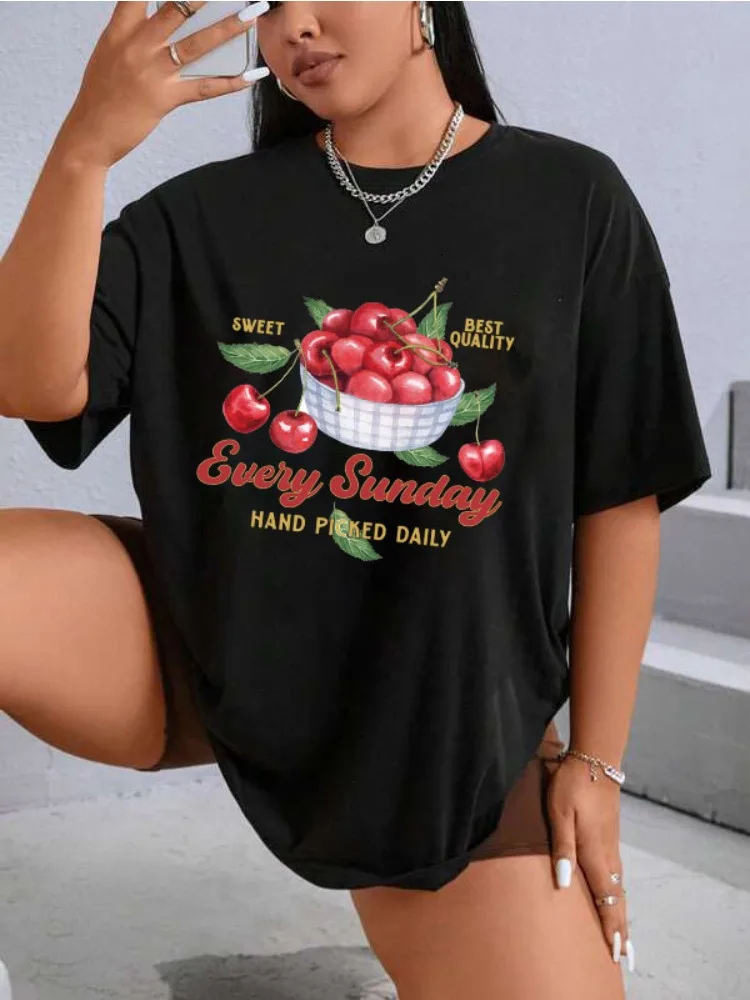 

Женская футболка больших размеров в стиле ретро, эстетический топ с фруктами в саду, футболки с рисунком вишни, одежда Cottagecore, винтажная милая рубашка
