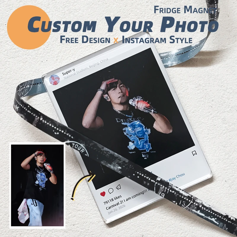Instagram Style Custom Acrylic Photo Fridge Magnet Free Design Personalized Refrigerator Magnet Memorial Souvenir Gift 5.5*7.5m