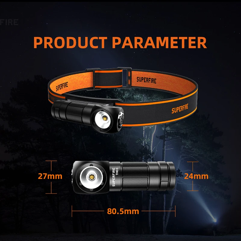 New SUPERFIRE LED Headlamp USB C Rechargeable 90° Headlight 18650 Flashlight with Indicator Magnet Tail, Head Flash Light