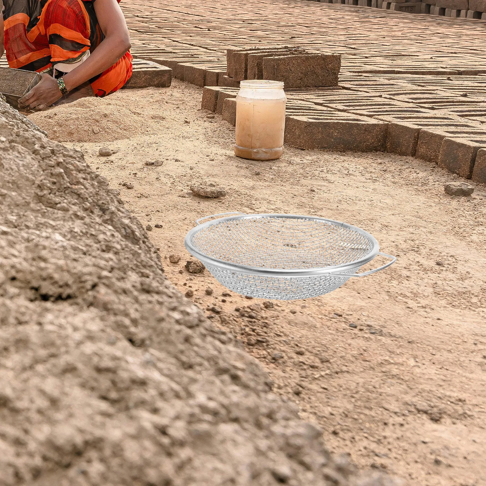 

Садовое сито из нержавеющей стали с двумя ручками для просеивания почвы, компоста, песка, гравия, классификации, с мелкой сеткой, металлический инструмент для просеивания, круглое