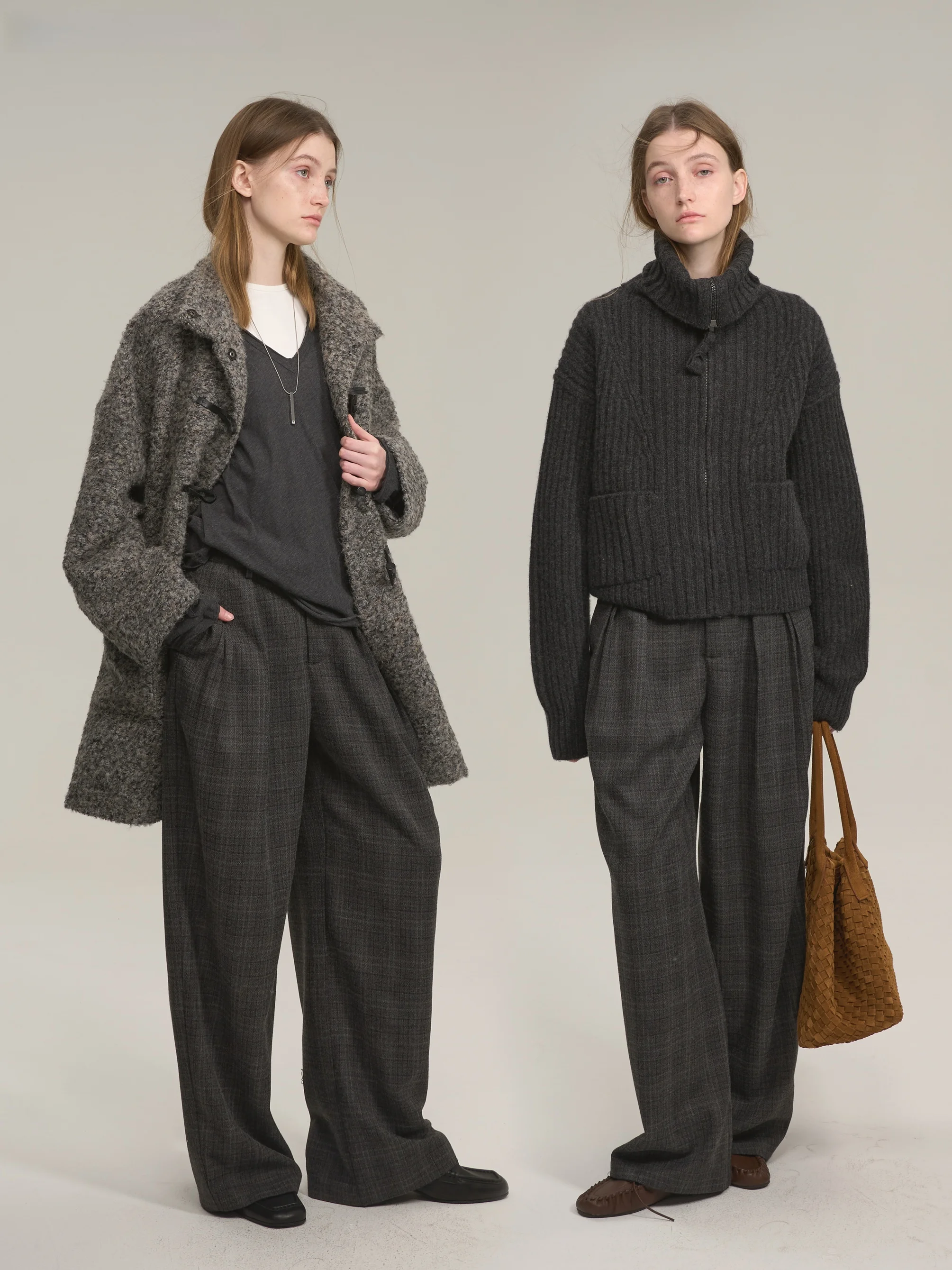 

Retro Dual Color Grid Loose Casual West Pants NUTPLAM Wide Leg Straight Tube Long Trousers Comfortable Fashion Women's Pants
