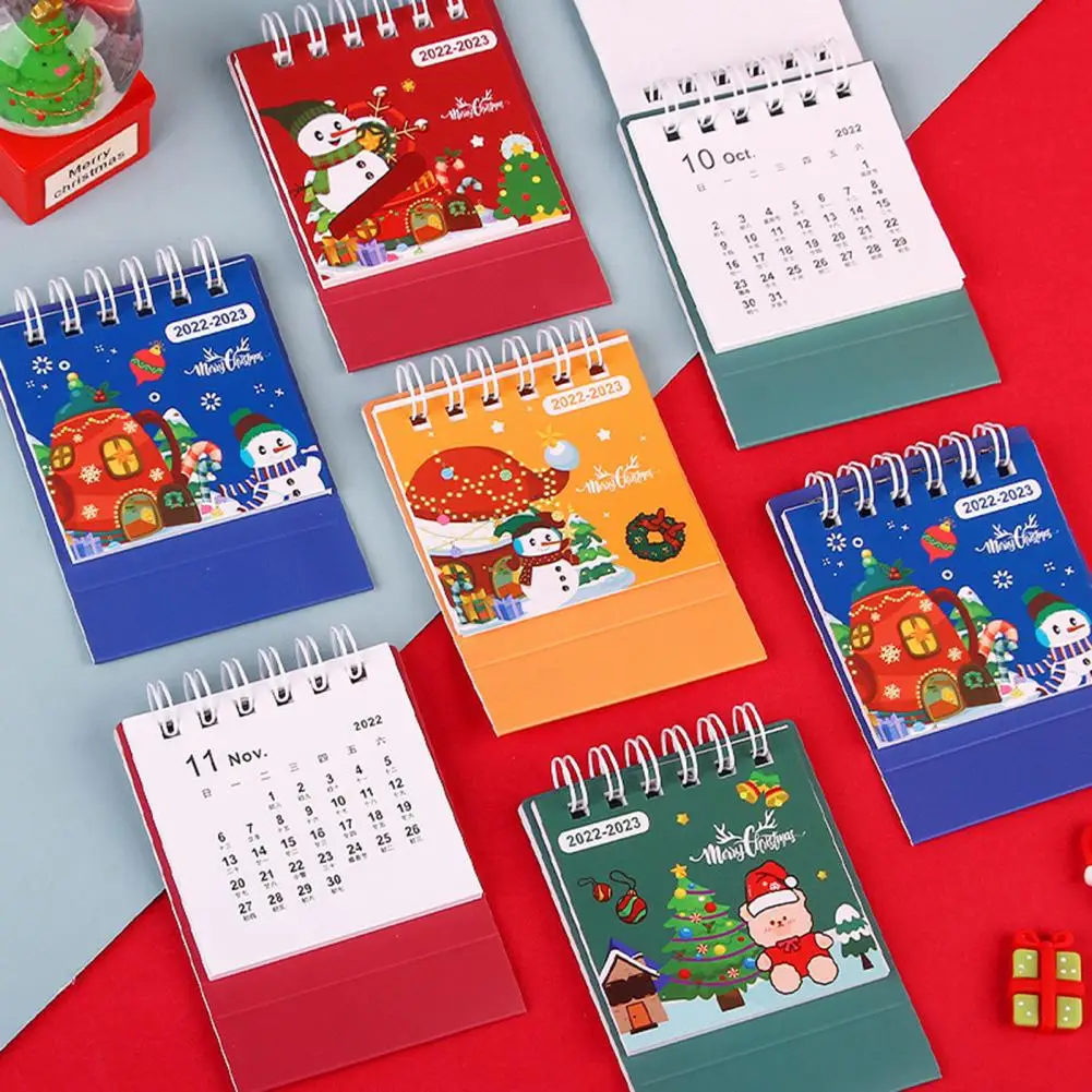 Calendario de escritorio de 2 piezas, página que gira suavemente, diseño de doble bobina 2023, adorno de calendario portátil de pie