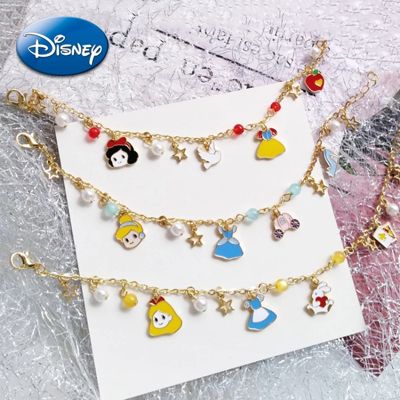 Pulseras de Blancanieves de Disney, figuras de Anime, princesa Cenicienta, brazalete en T DIY, accesorios de joyería de moda, juguetes para niños, regalos para niñas