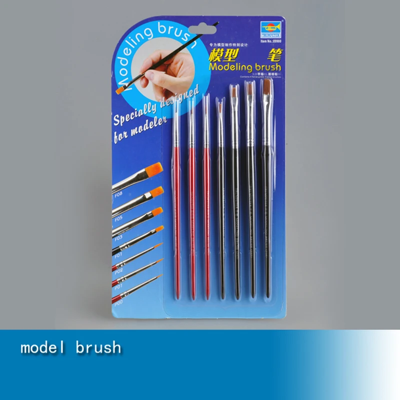 Trumpeter 09900 Brush set for Detailing Areas Paint Dry Brush Modeling 7 pc Static set TH07630-SMT2