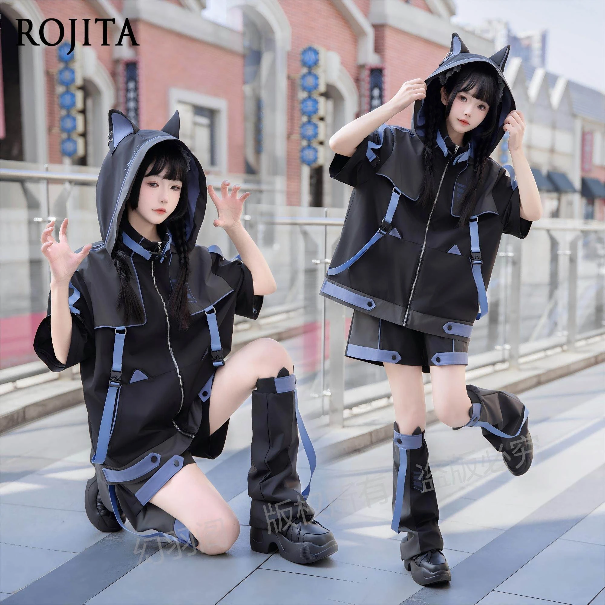 Windproof and Waterproof Jacket Subculture Sleeves Removable Coat Cat Ears Hat Jacket Sports Suit Spring Autumn