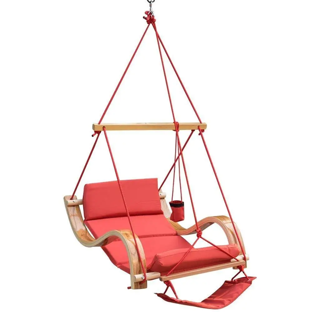 

Outdoor Deluxe Hanging Hammock Swing Chair with Footrest and Cup Holder, Comfort Lounger for Camping, Garden & Patio