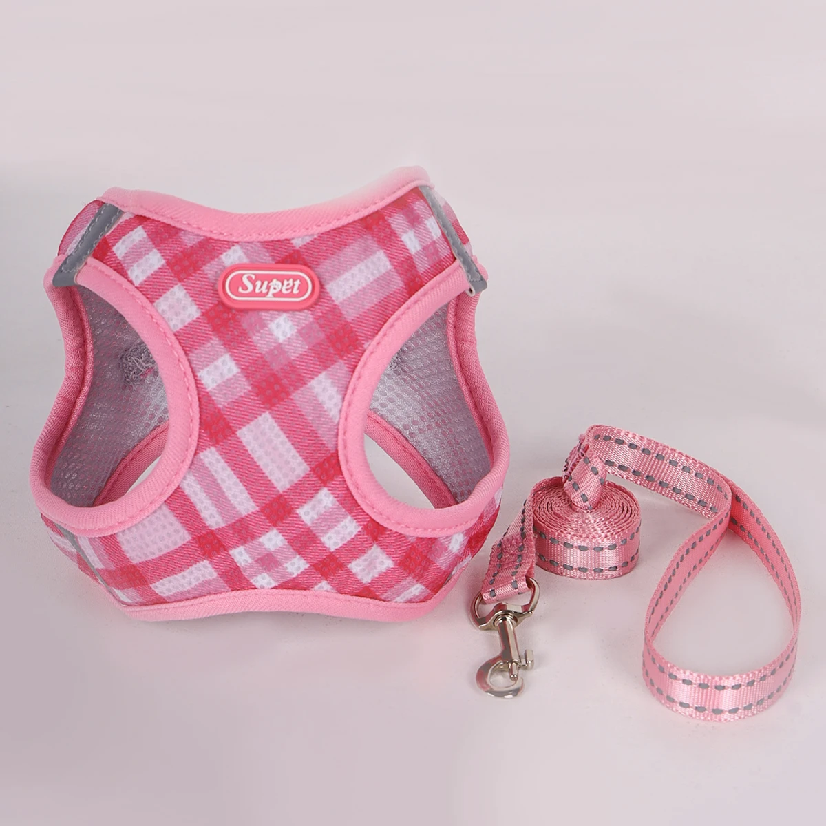 1pc Step-in Air Dog Harness and Leash, Breathable Striped Plaid Pattern, Step in Vest Harness for Small and Medium Dogs and Cats