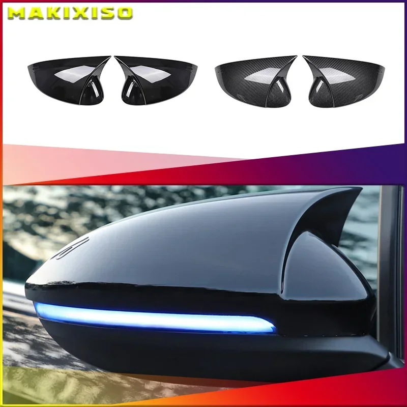 Car Rearview Mirror Cover Cap Carbon Fiber Black For VW GOLF 8 MK8 2020 2021 Support Lane Change Side Assist Blind Spot Assist