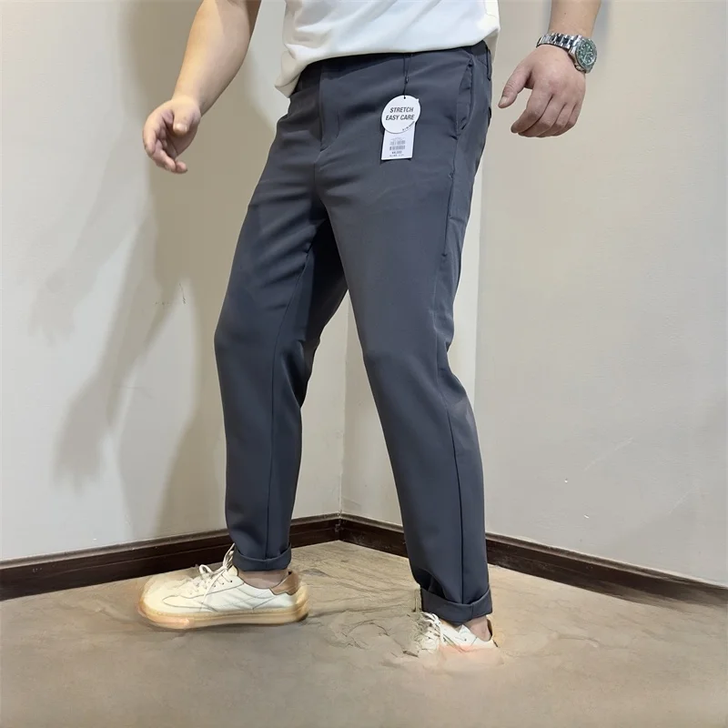 

Весна-лето, новые свободные тонкие мужские повседневные брюки с эластичной резинкой на талии, повседневные брюки с девятью очками, молодежные активные брюки, чистый цвет