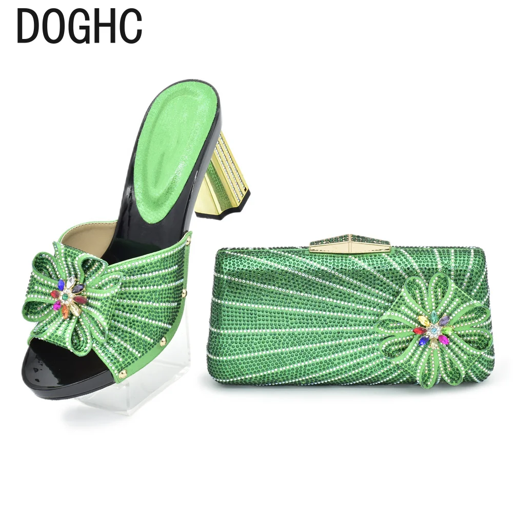 

New Arrival Italian Women Wedding Shoes and Bag Set Decorated with Rhinestone High Heels Sexy Ladies Wedding Sandals Bridals