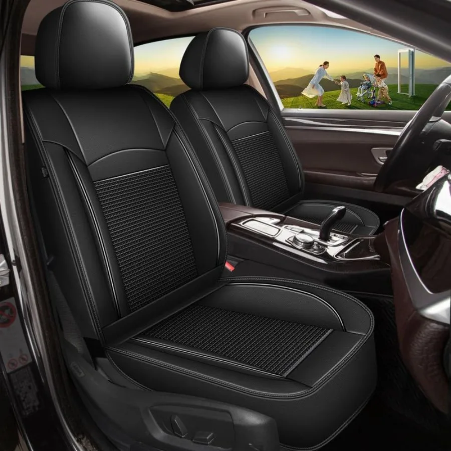 

Чехлы на сиденья для Jeep Compass 2012-2023 2024, полный комплект, 5 мест, кожаные чехлы на автомобильные сиденья из ледяного шелка, защитные дышащие черные чехлы