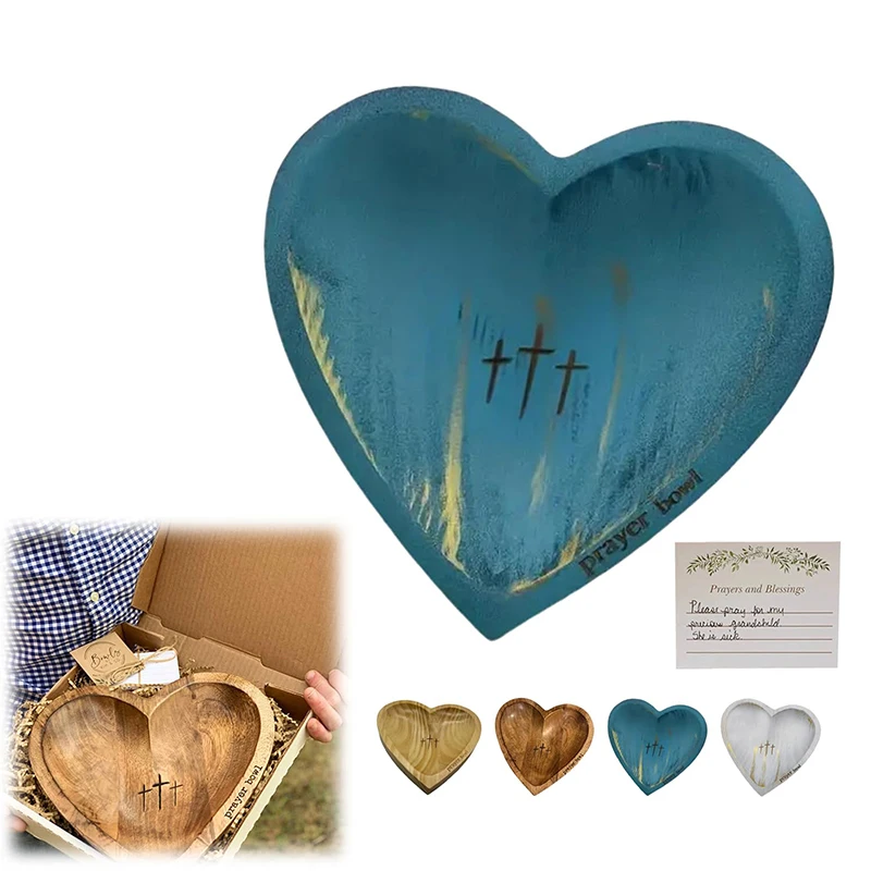 Prayer Bowl With Cards Wooden Heart Prayer Bowl Christian Gifts Heart Shaped Decoration Bowl Religious Prayer Dough Bowl Home