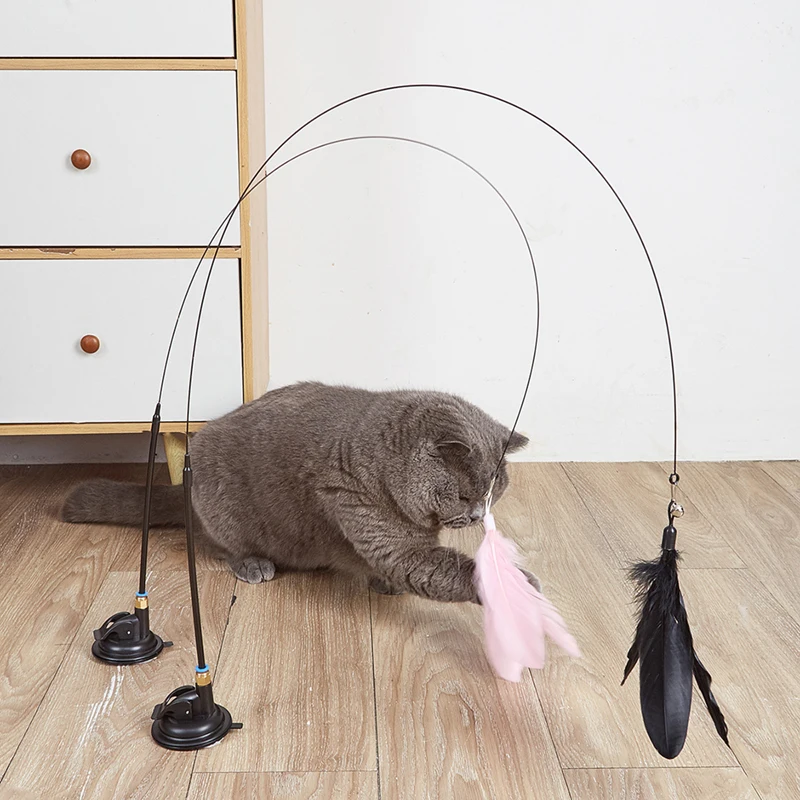 1pcs Cat Teaser Funny Cat Stick Steel Wire Long Pole Feather