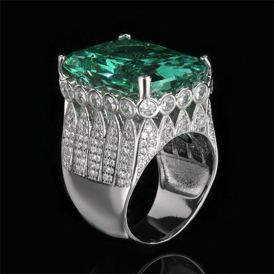 Anello da donna con diamante quadrato verde Para Pietra principale 15 * 20 Articoli di spedizione gratuiti Regalo di gioielli Anelli in acciaio inossidabile di cristallo per le donne