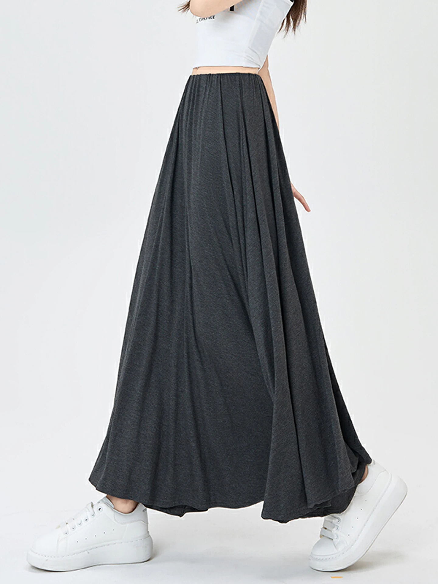 

High Waist A-Line Midi Skirt Women's Summer 2026 New Style Modal Fabric Casual Loose Fit Gored Hemline Elegant Long Skirt
