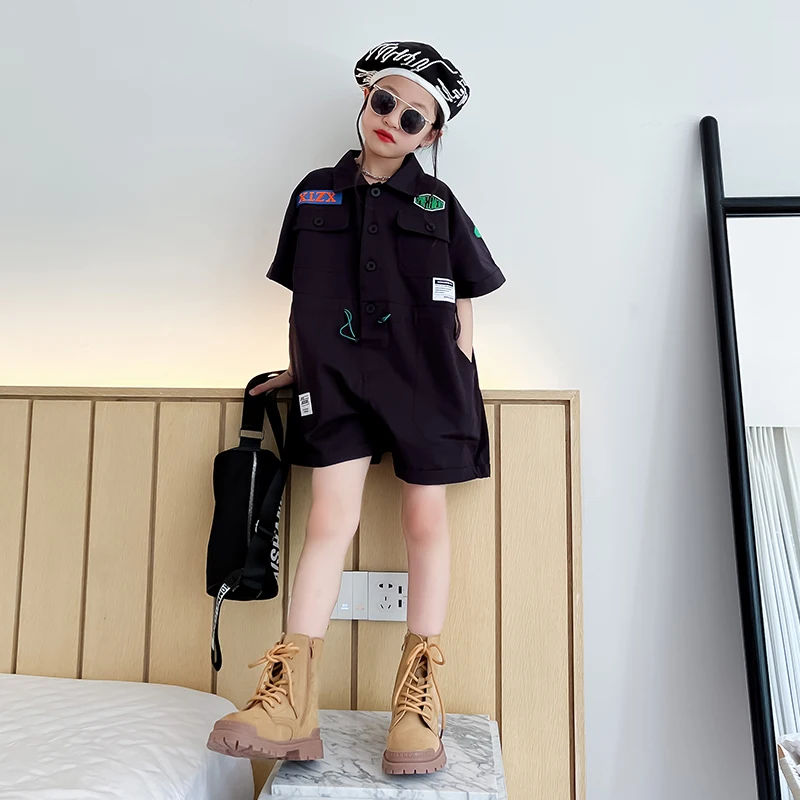 

Summer Girls Jumpsuit Multiple pockets Rompers Short Pants Casual Children's Clothing Suit Teen girls One-piece shorts overalls