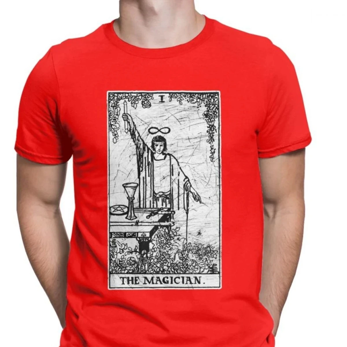 The Magician Tarot Card Major Arcana Tune Telling Occult T-Shirt Men Novelty Cotton Tee Shirt Harajuku Fitness Loose T Shirts