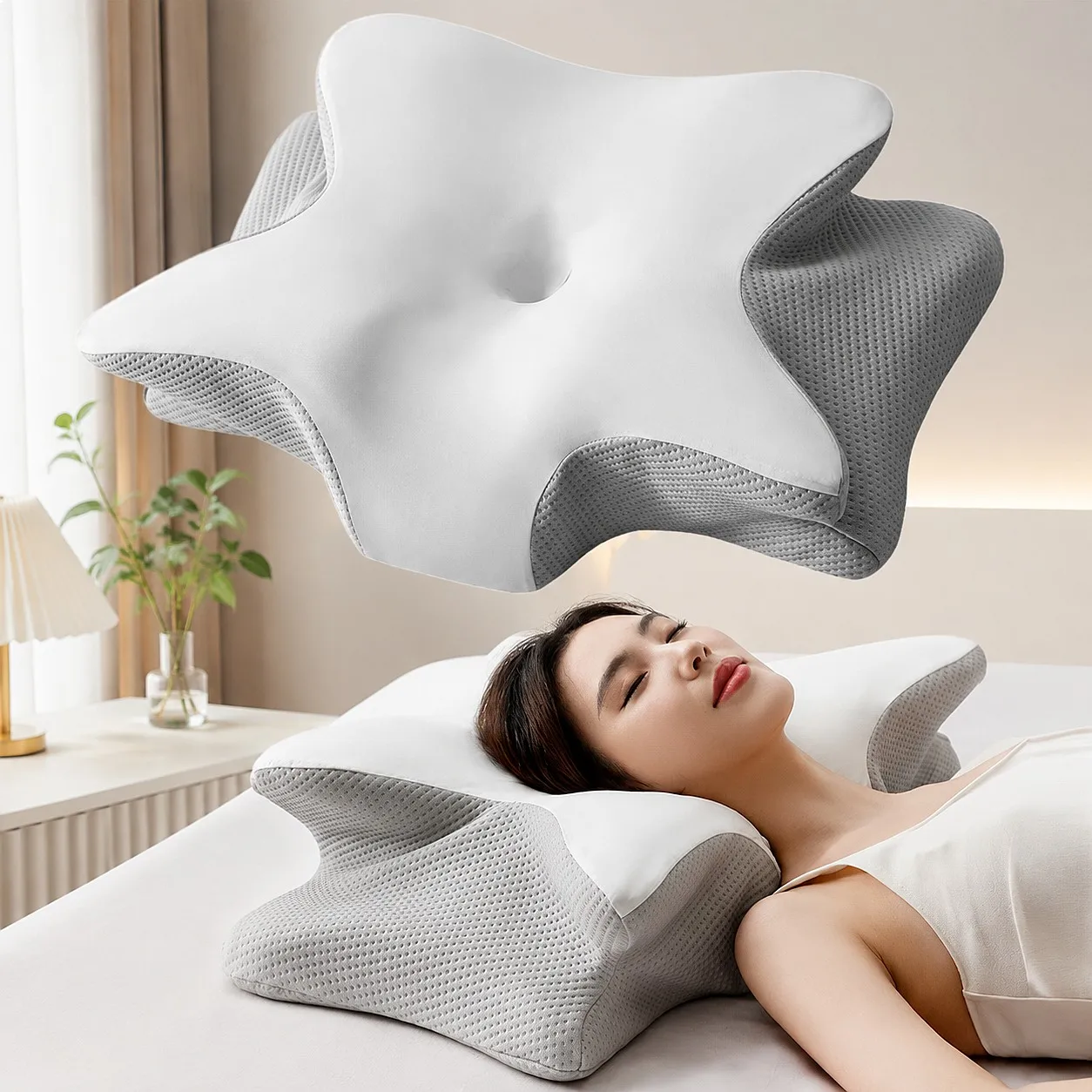 Memory Foam Butterfly Pillow Cervical Support Neck Pain Relief Slow Rebound Non-Sagging Deep Sleep