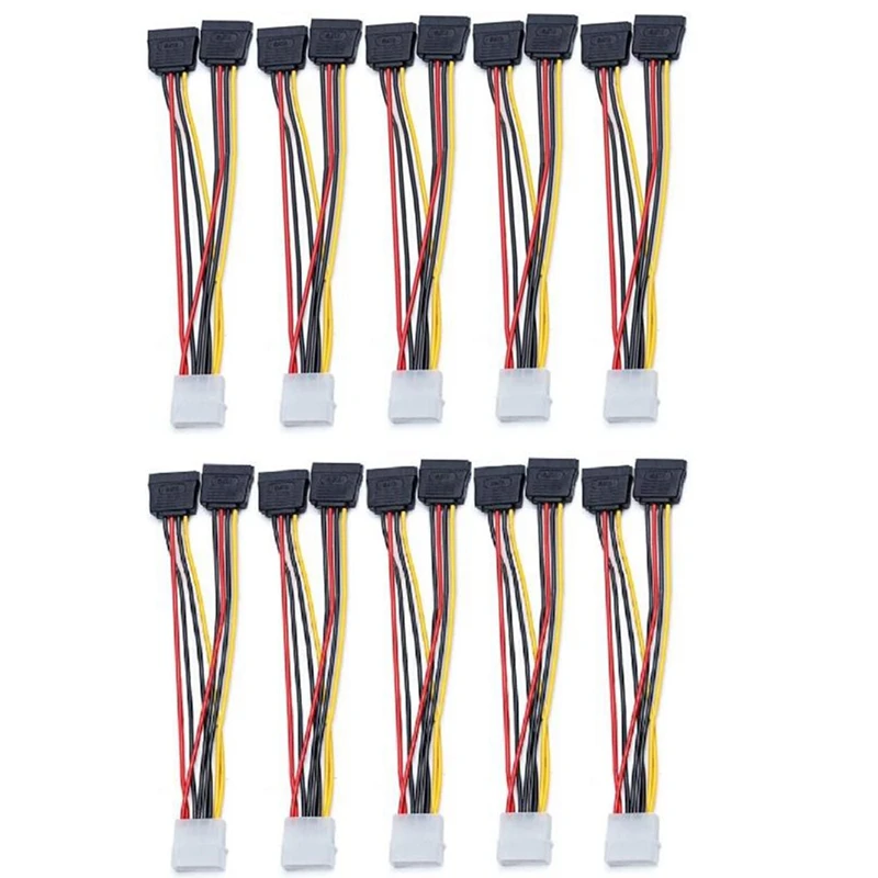 A98E-10Pcs Laptop Adapter 4Pin IDE Molex To 2 Serial ATA SATA Y Splitter Hard Drive Power Supply Cable Computer Cable