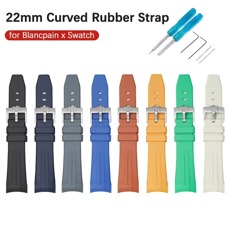 22mm Curved Interface Silicone Strap For Blancpain Fifty Fathoms Fashion Diving Sports Replacement WatchBand With tools