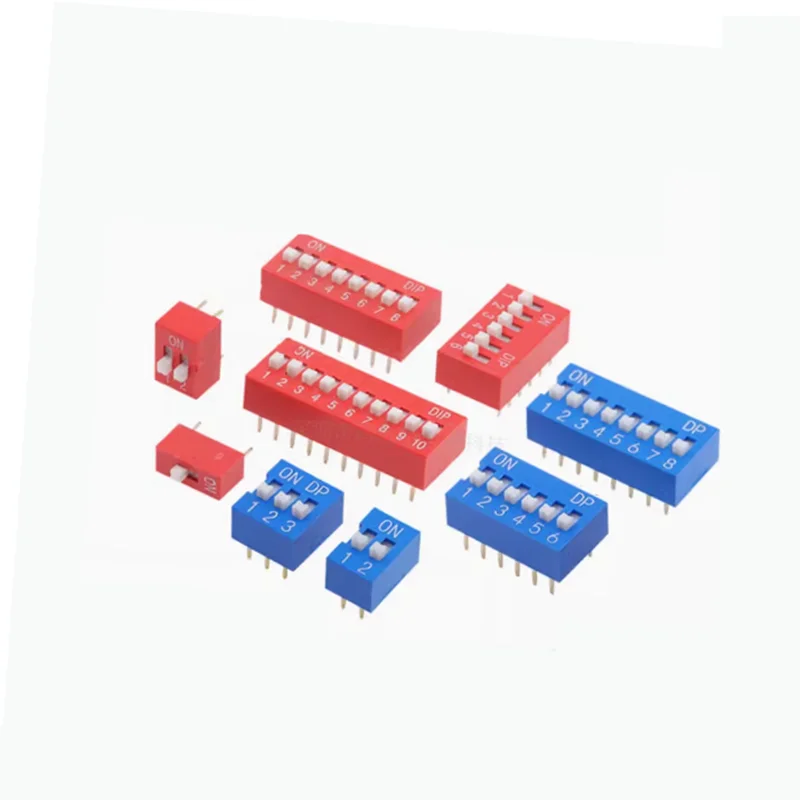 10PCS Slide Type Switch Module 1 ~ 12 Bit 2.54mm Position Way DIP Blue Pitch Toggle Switch Blue Snap Switch For PCB 8PIN 6PIN