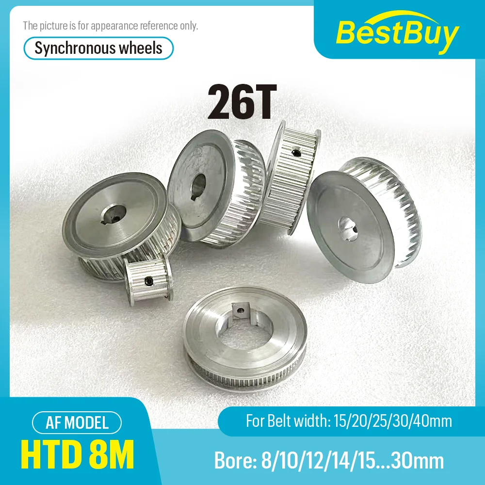 

26T HTD 8M ynchronous Pulley Bore 8-30mm Slot Width 16/21/27/32/42 mm For 15/20/25/30/40mm 8M Timing Belt Pitch 8 mm AF Type