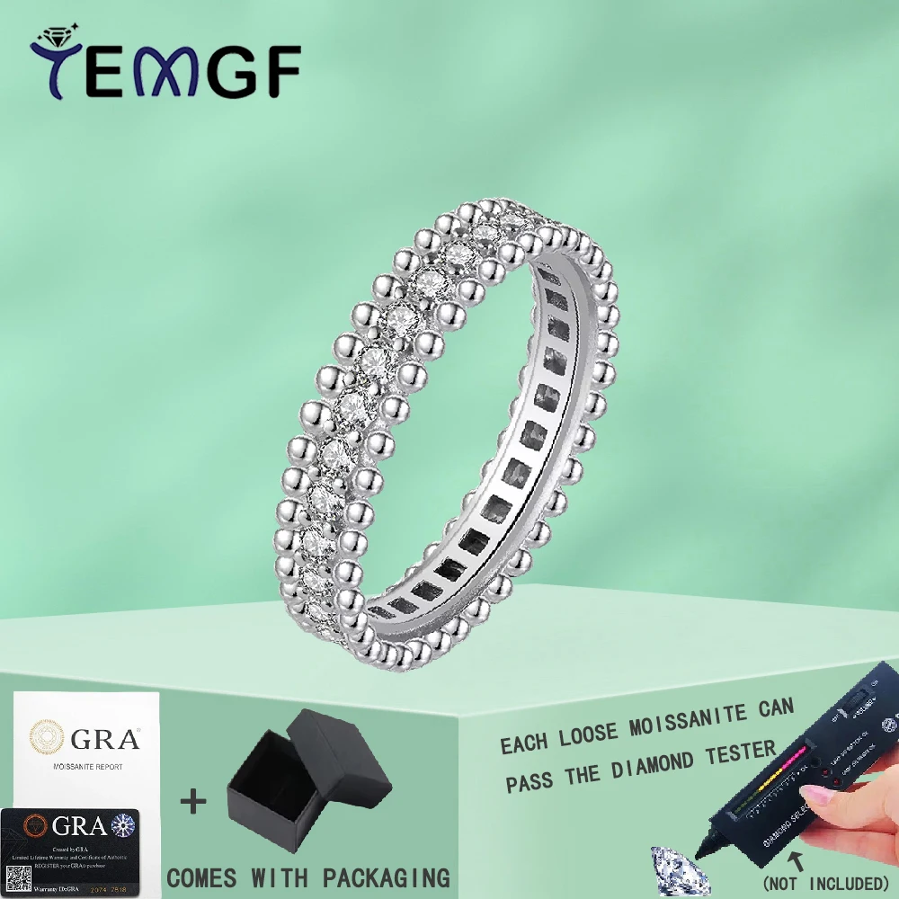 

TEMGF GRA Certified 2.5mm Moissanite Ring for Women Man S925 Sterling Silver Plated 18K White Gold Party Fashion Eternity Band