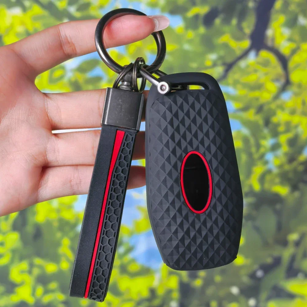 Premium Diamond Grain Key Fob Cover With Keychain, 5 Button Sleeve For Ford Fusion F‑150 Edge Lincoln MKZ MKC Lariat