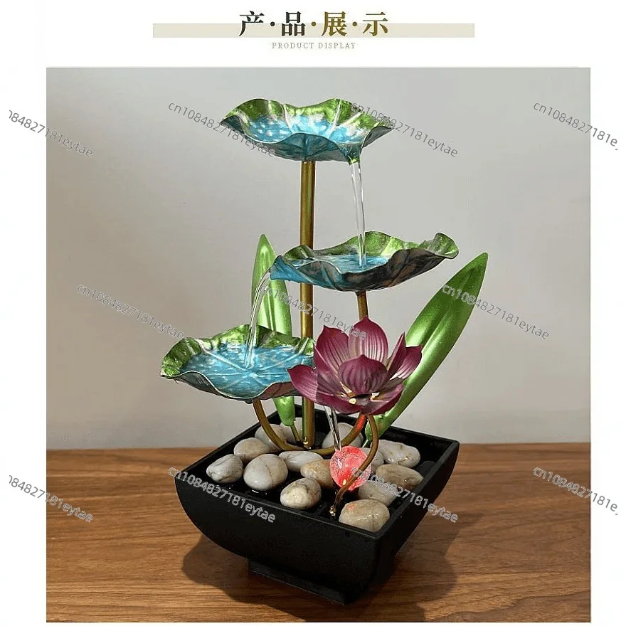 

New Chinese-style running water ornament household living room lotus small circulation humidification to make money office tea