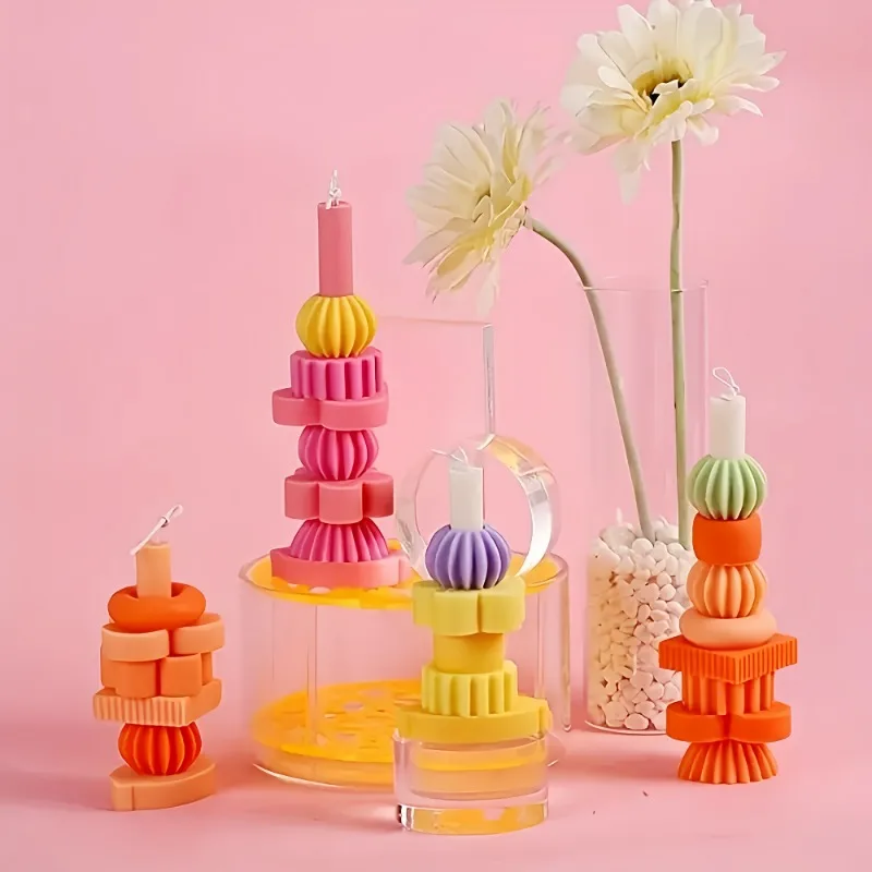 Stackable Candle Making Kit, Resin Casting Mold, Plaster Candle Holder Mold, Geometric Silicone Molds for Home Decor