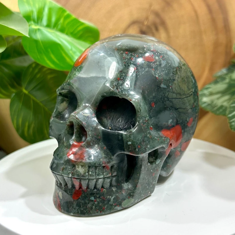 Bloodstone Crystal Skull Carving - Hand Craved and Polished Perfect for Mineral Collectors, Metaphysical Use, and Home Decor