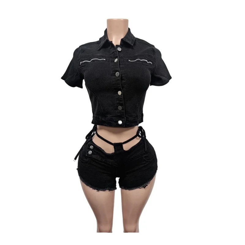 Sexy Denim 2 Piece Sets Women Outfit Summer Clothes Women 2026 Jean Jacket Crop Top and Shorts Sets Fashion Two Pieces Woman Set view 3