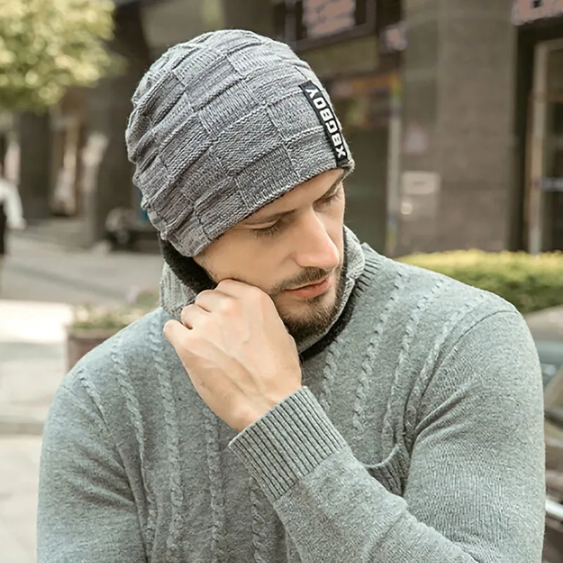 Winter Beanie Hats Scarf Set Warm Knit Hat Cap Neck Warmer with Thick Fleece Lined Winter Hat and Scarf for Men Women