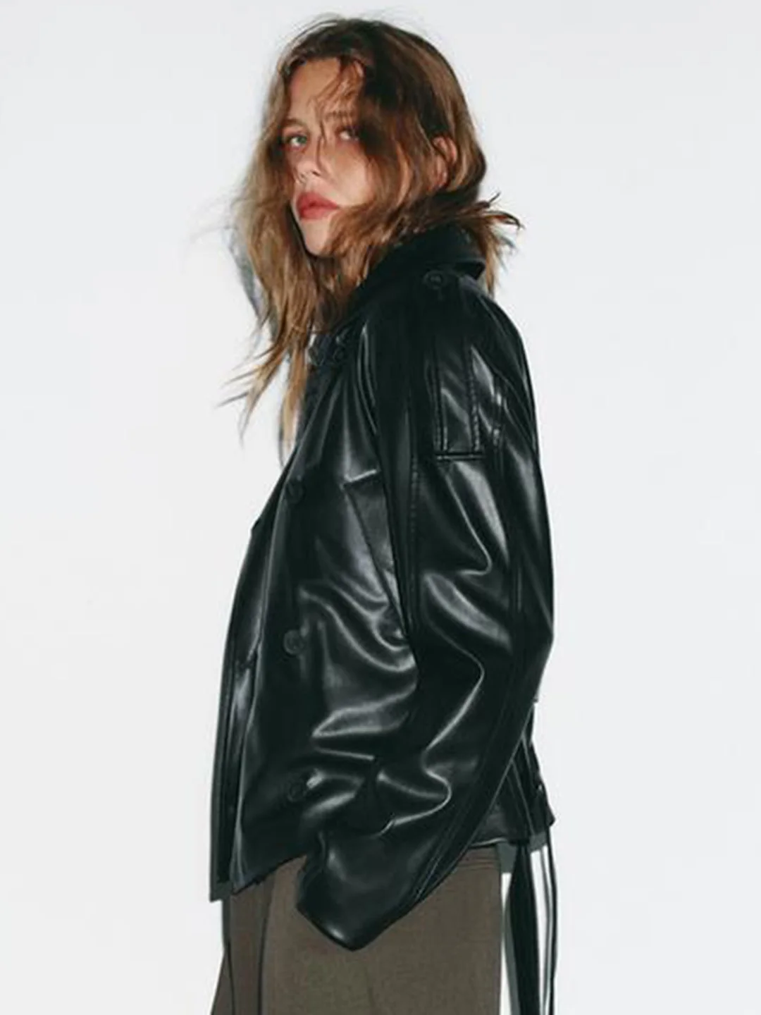 Ele ort Mantel Jaet Damen Schlankheits-Kunstleder Lange Sve Gürtel Oberbekleidung Faionable Herbst Polyesterfaser