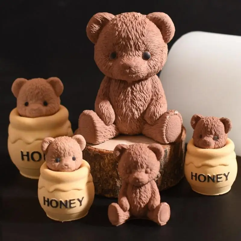 A52E Reusable Silicone Mold for Crafting Beautiful Honeys Jar and Bear Handmade Wedding Decoration Mold Jewelry Tool
